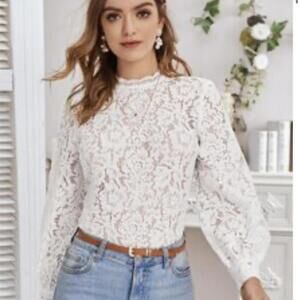 White Lace Blouse with Bell Sleeves M